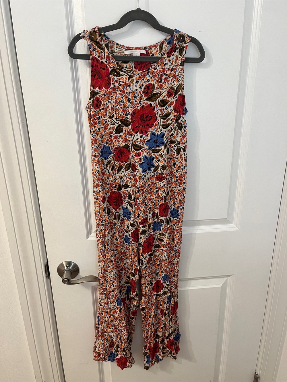 O'Neill Floral Sleeveless Jumpsuit in Red, Blue & Cream